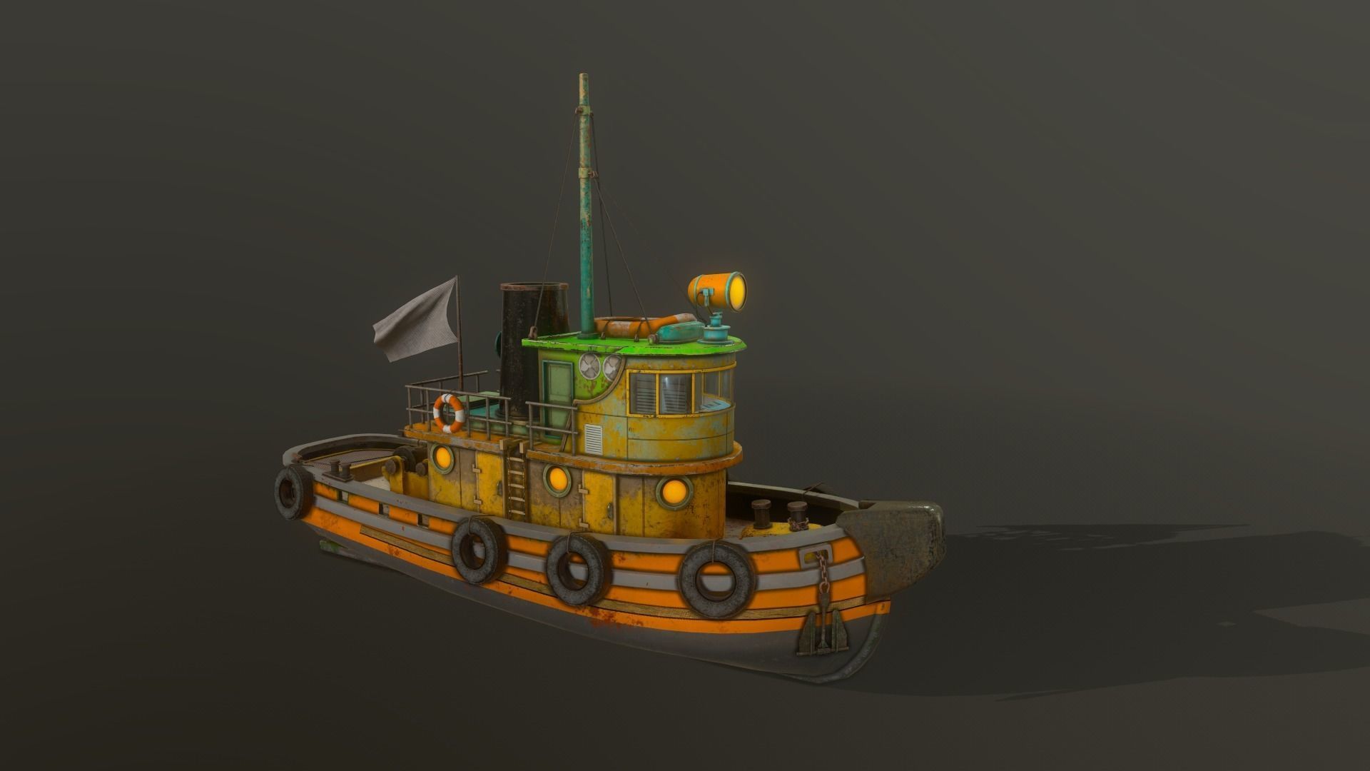 Old Tug Boat Low-poly 3D model_5