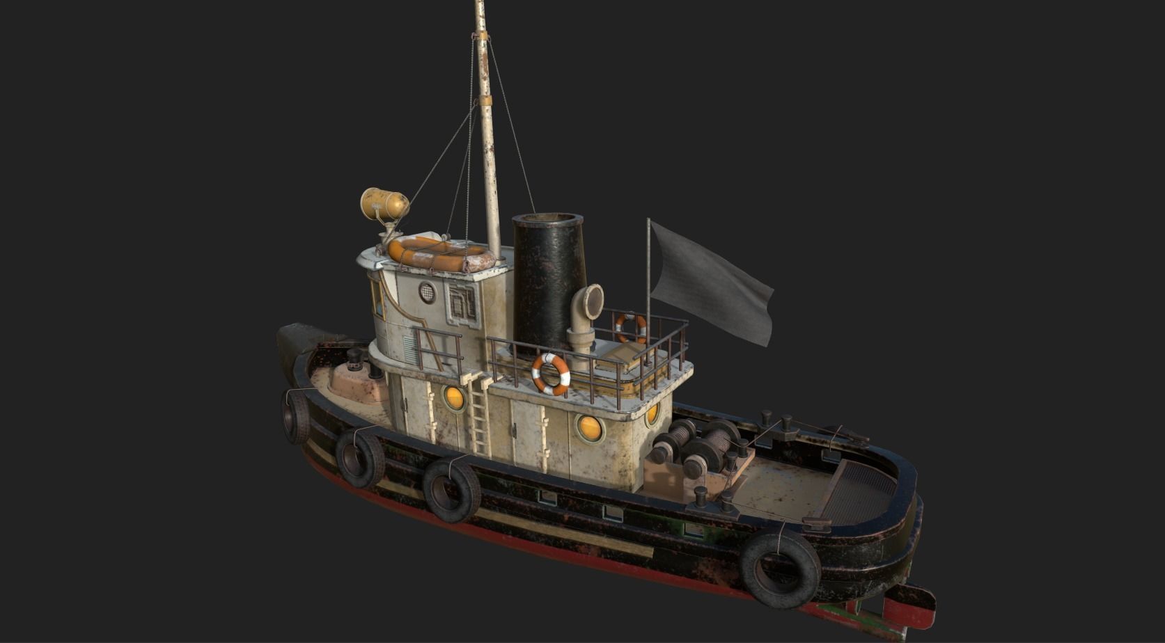 Old Tug Boat Low-poly 3D model_10