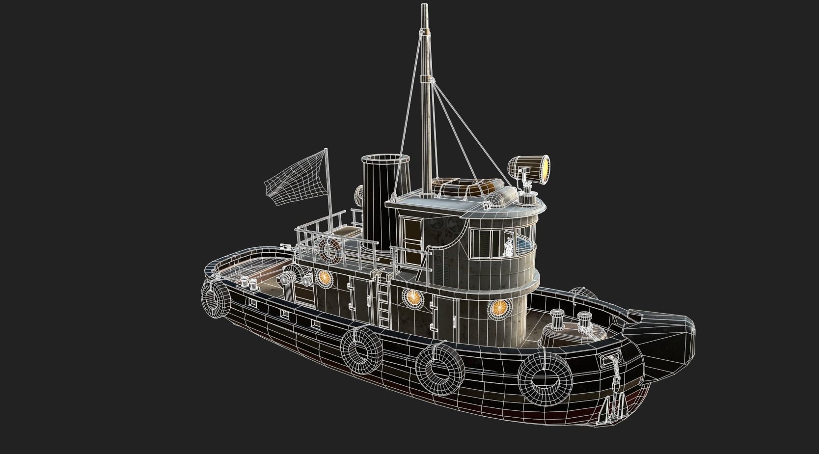 Old Tug Boat Low-poly 3D model_18
