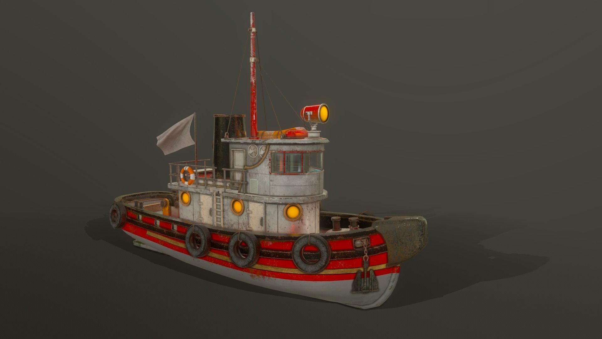 Old Tug Boat Low-poly 3D model_7