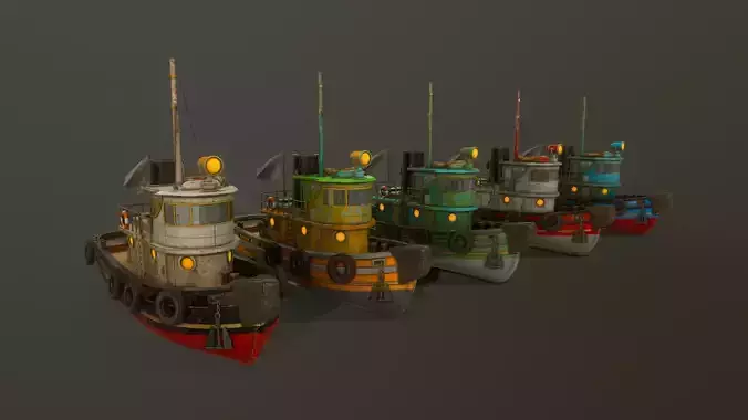 Old Tug Boat Low-poly 3D model
