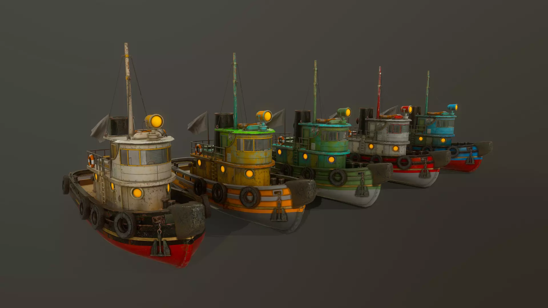 Old Tug Boat Low-poly 3D model_0