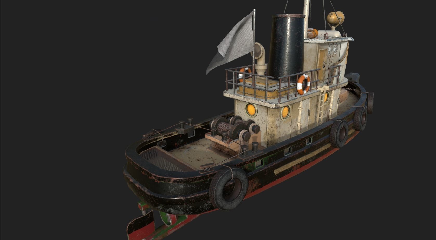 Old Tug Boat Low-poly 3D model_9