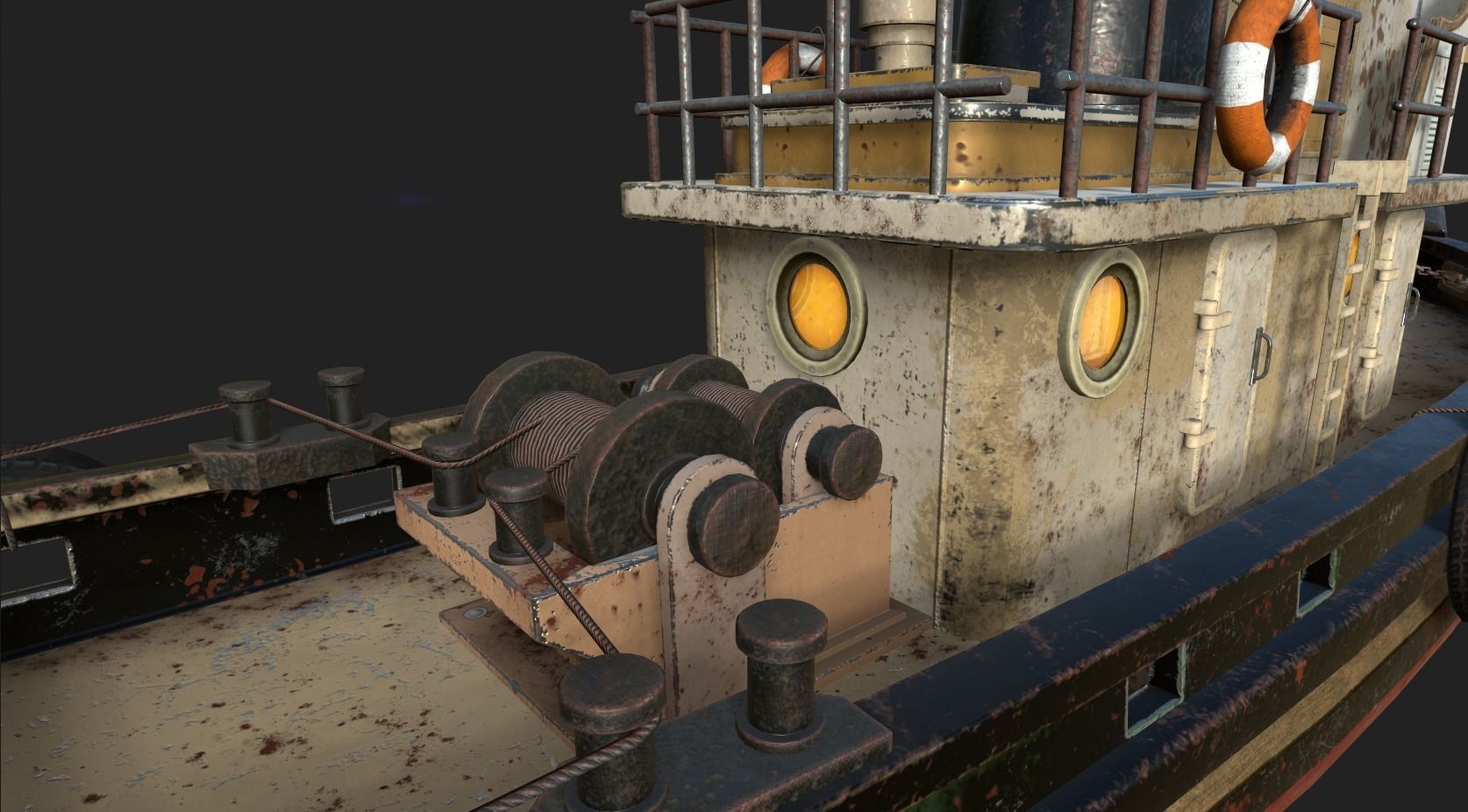 Old Tug Boat Low-poly 3D model_15
