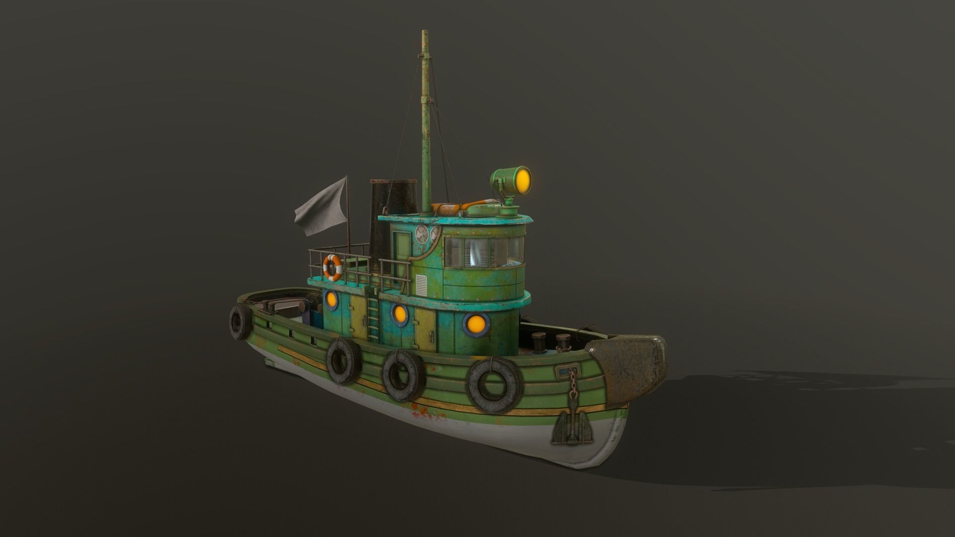 Old Tug Boat Low-poly 3D model_3