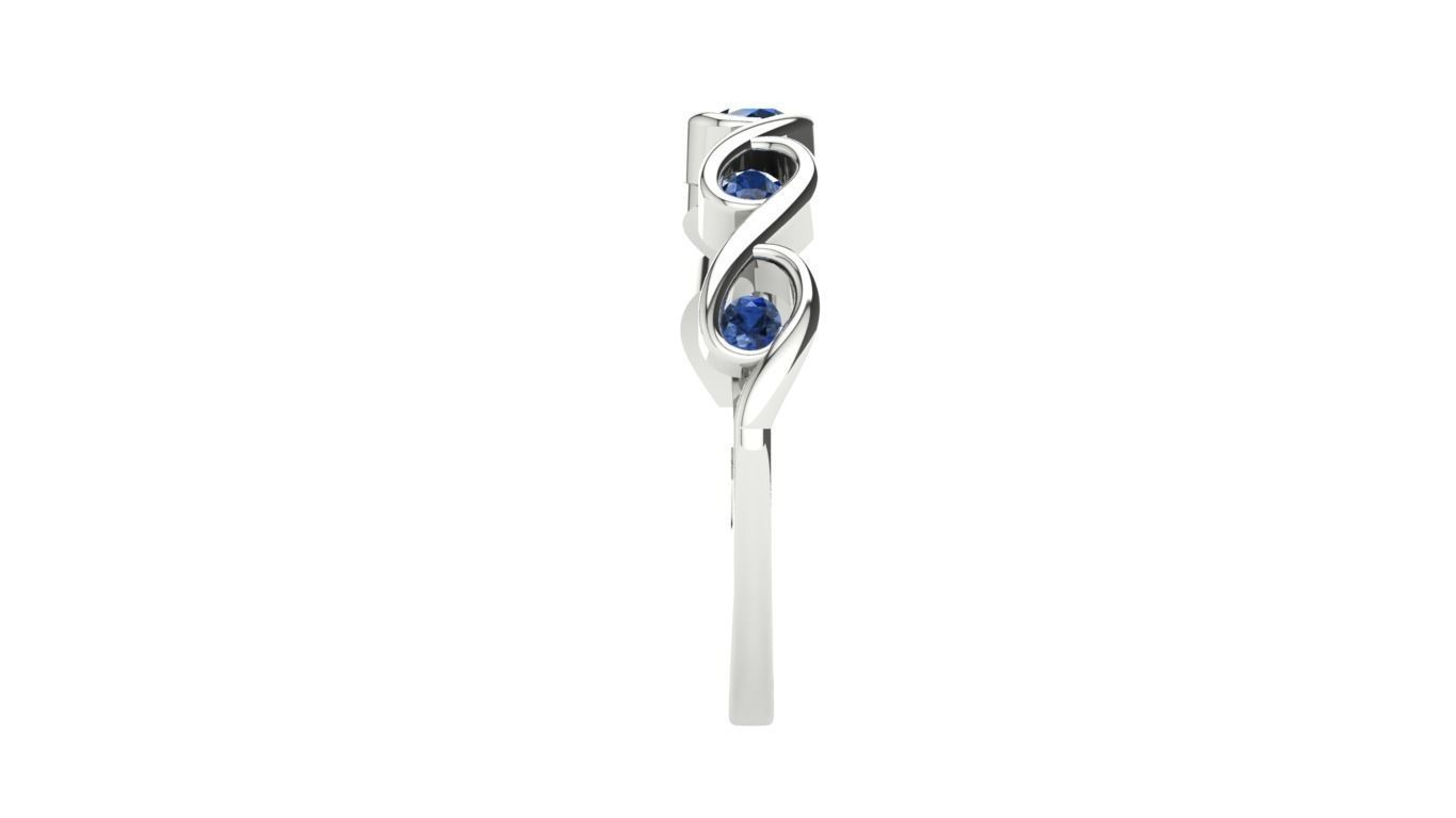S ring sterling silver with sapphire stones 3D print model_3