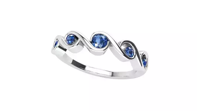 S ring sterling silver with sapphire stones 3D print model