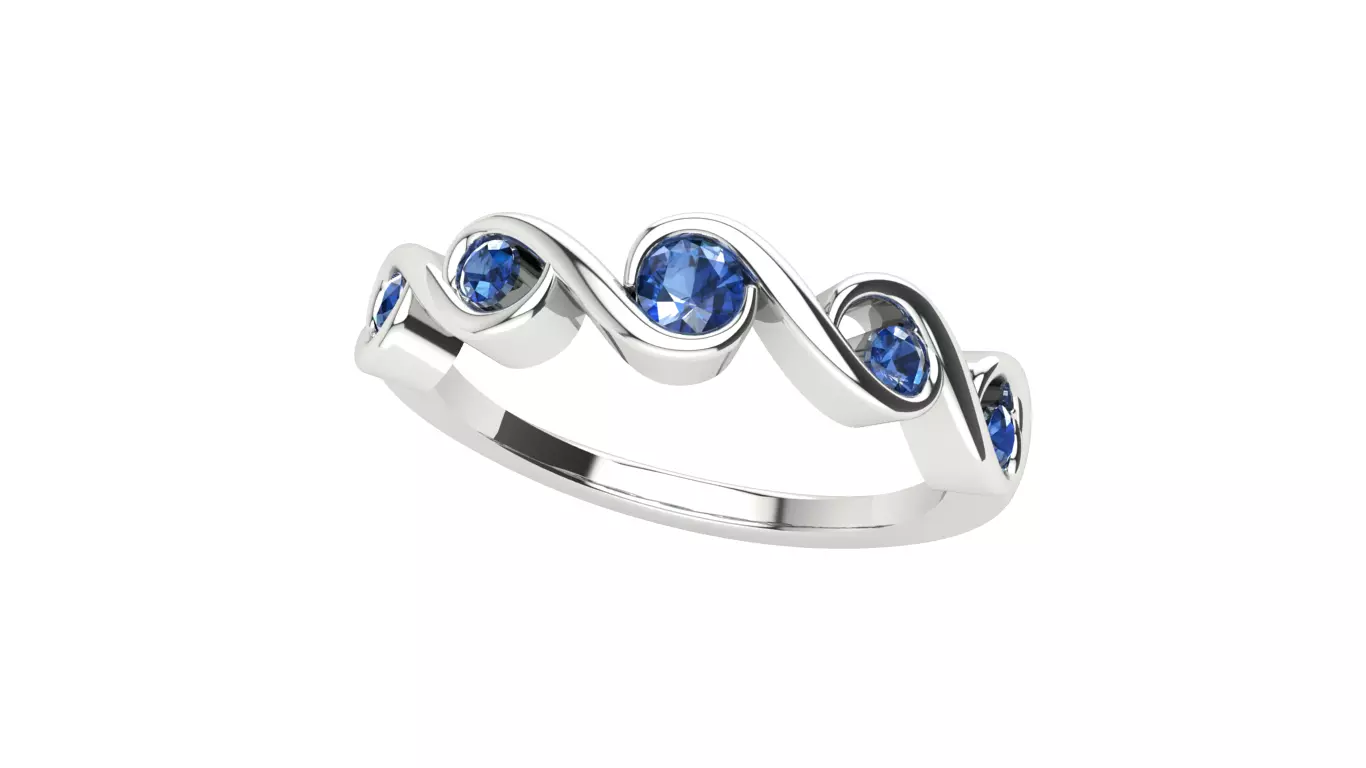 S ring sterling silver with sapphire stones 3D print model_0