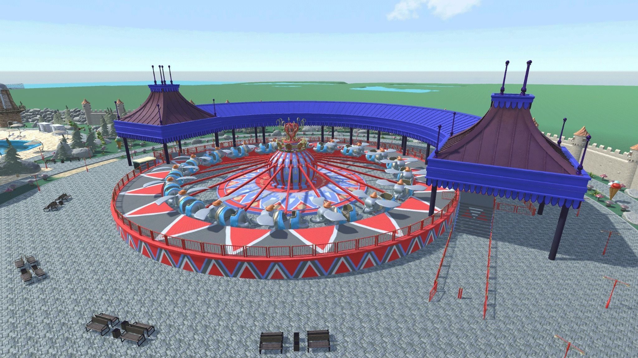 Big amusement Park - carousels and entertainment 3D model_6