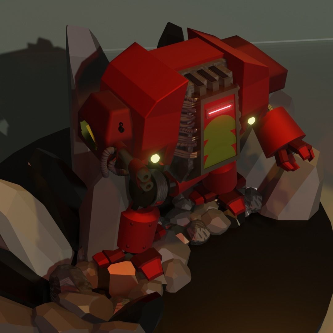 Dreadnought Low Poly robot 3D print model_1