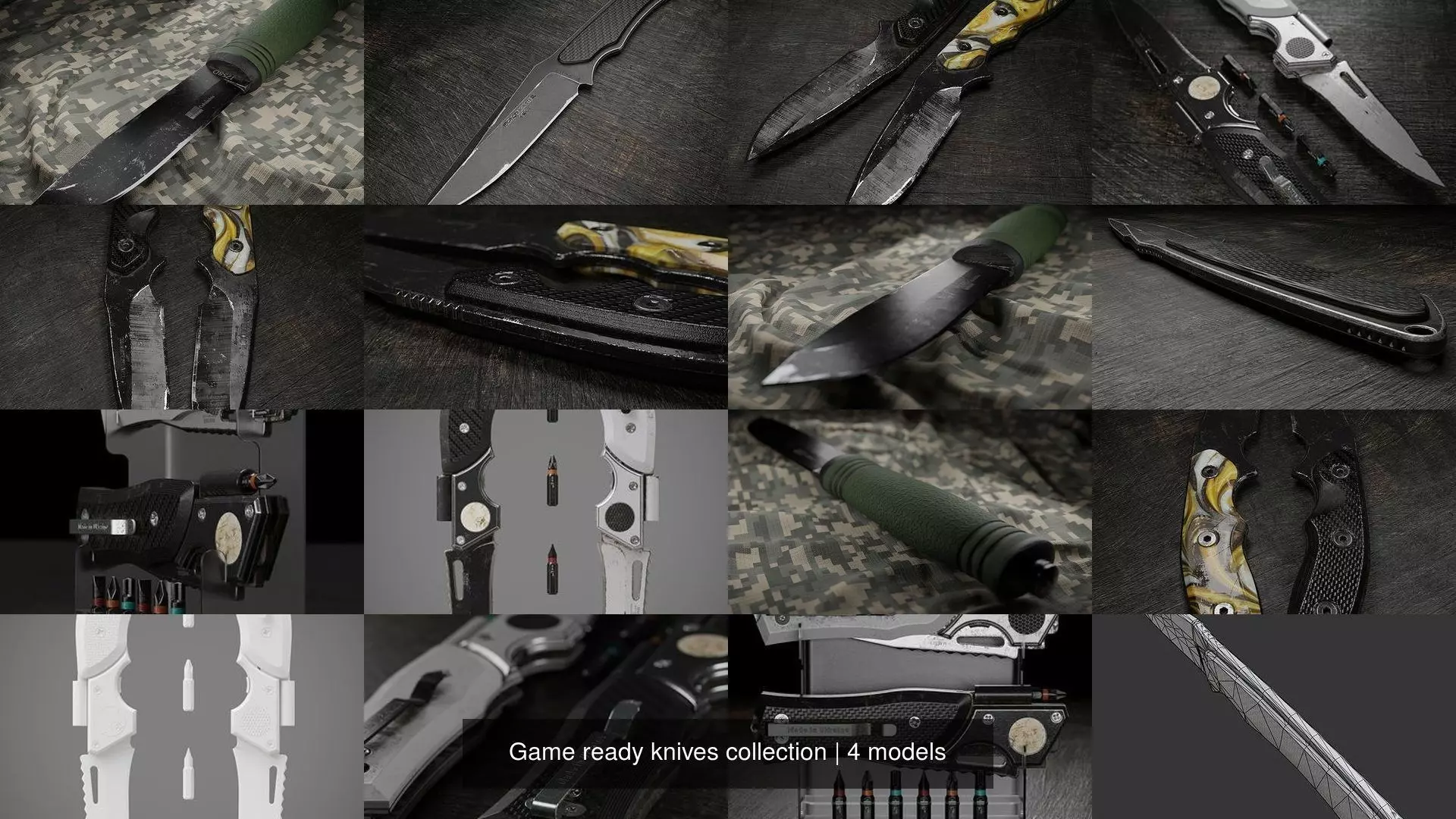 Game ready knives collection different in shapes and sizes _0