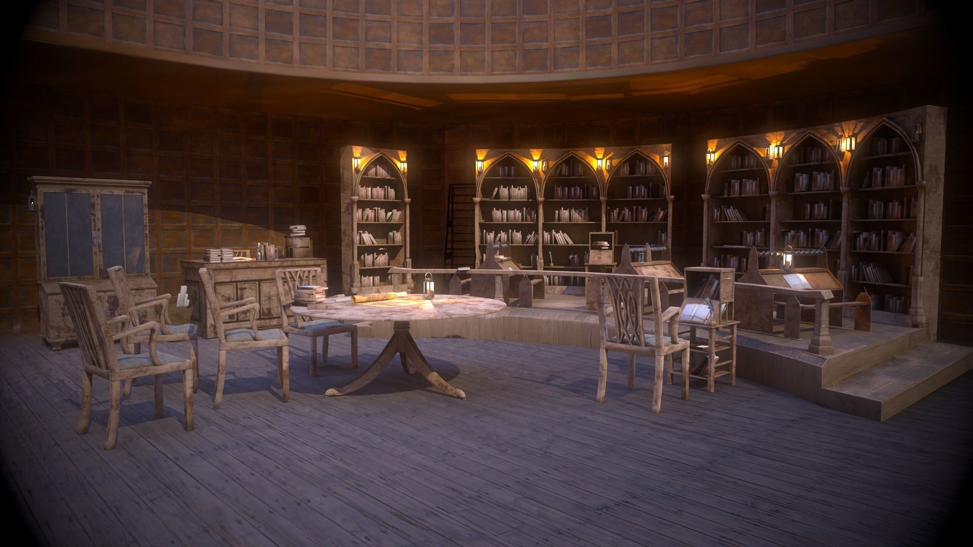 Medieval Library Model Pack Antique Low-poly 3D model_8