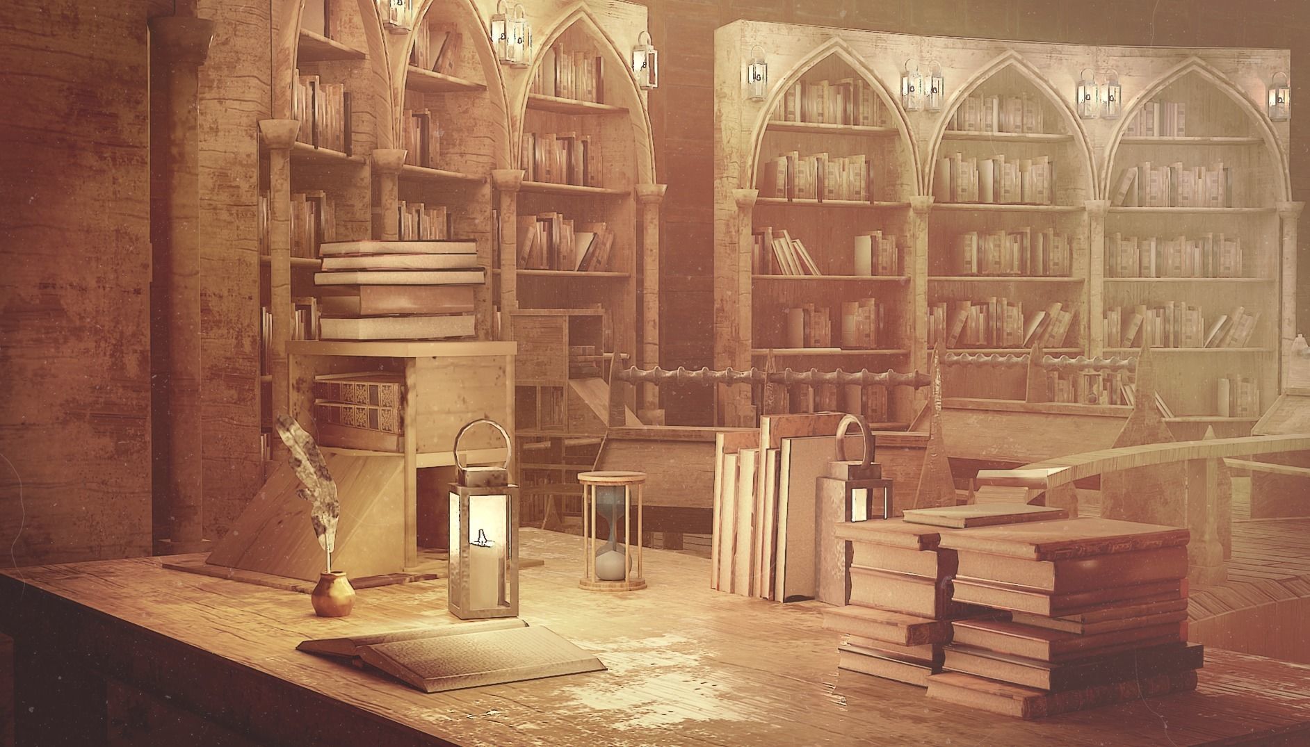 Medieval Library Model Pack Antique Low-poly 3D model_4