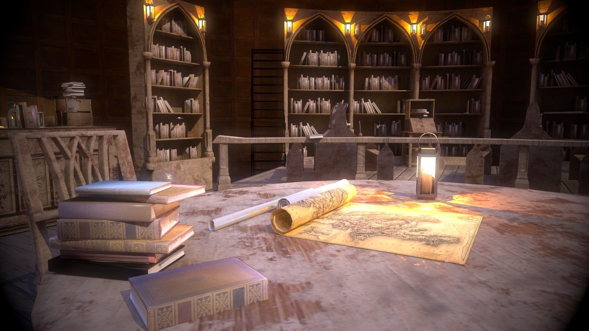 Medieval Library Model Pack Antique Low-poly 3D model_11