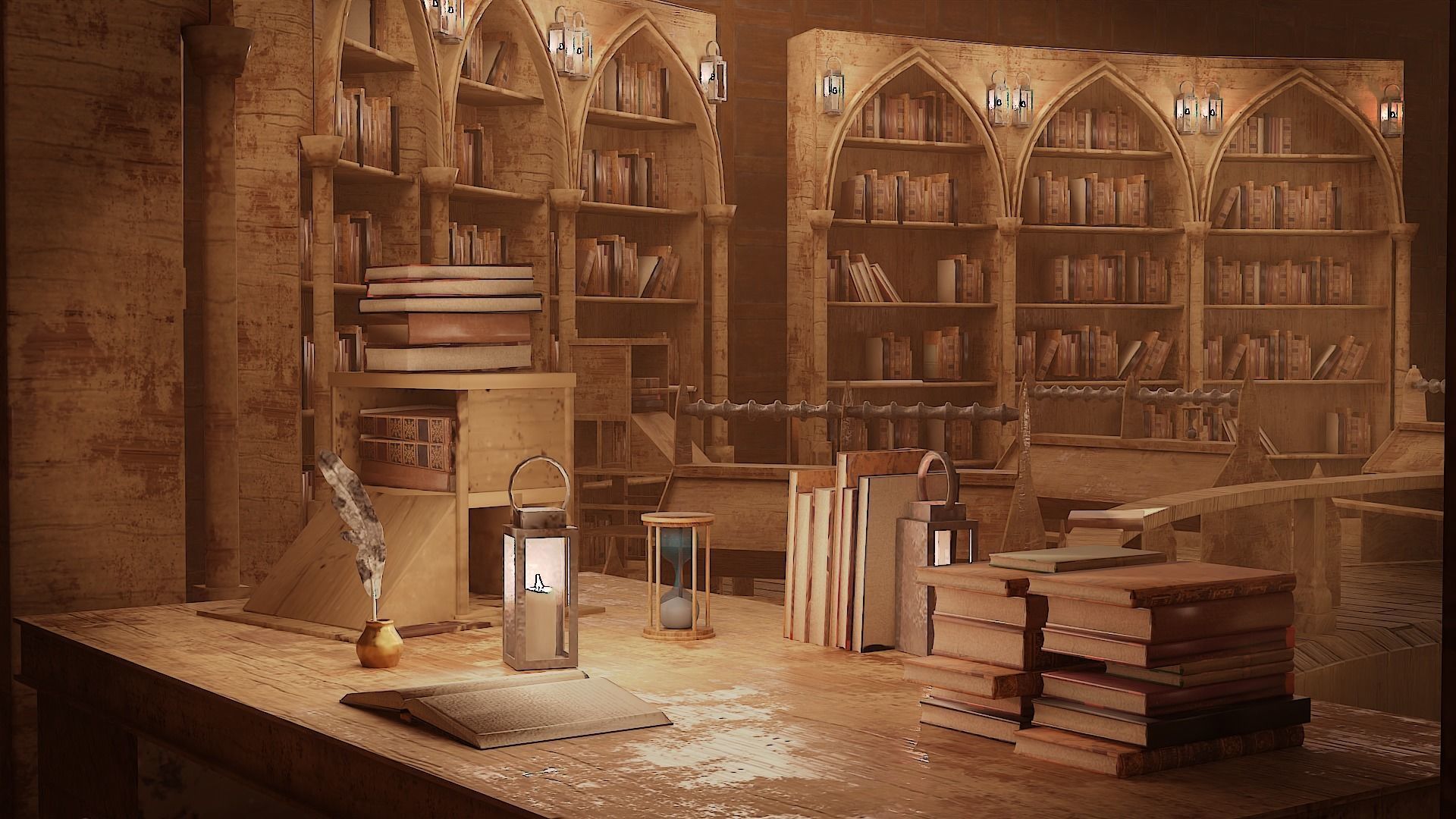 Medieval Library Model Pack Antique Low-poly 3D model_3
