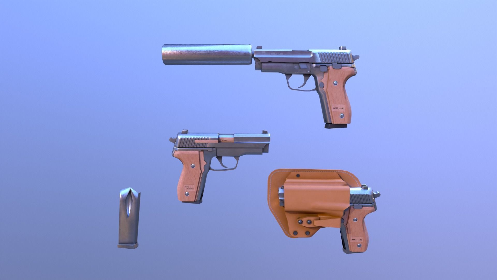 M11 Pistol Game Ready 5 Textures Low-poly 3D model_8