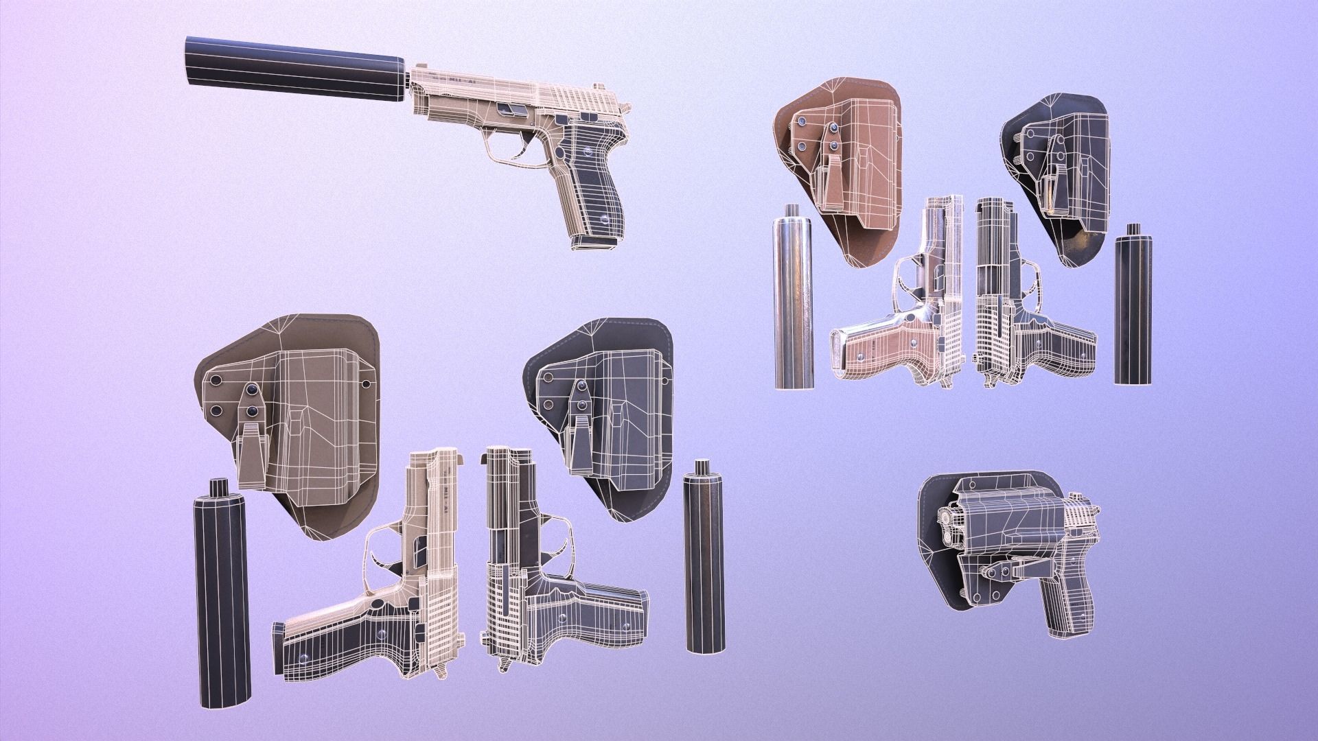 M11 Pistol Game Ready 5 Textures Low-poly 3D model_14