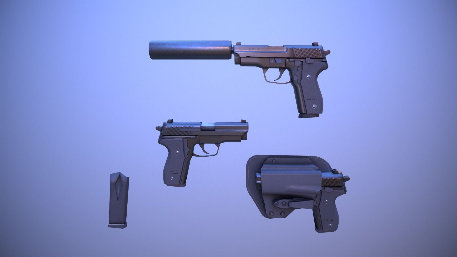 M11 Pistol Game Ready 5 Textures Low-poly 3D model_5