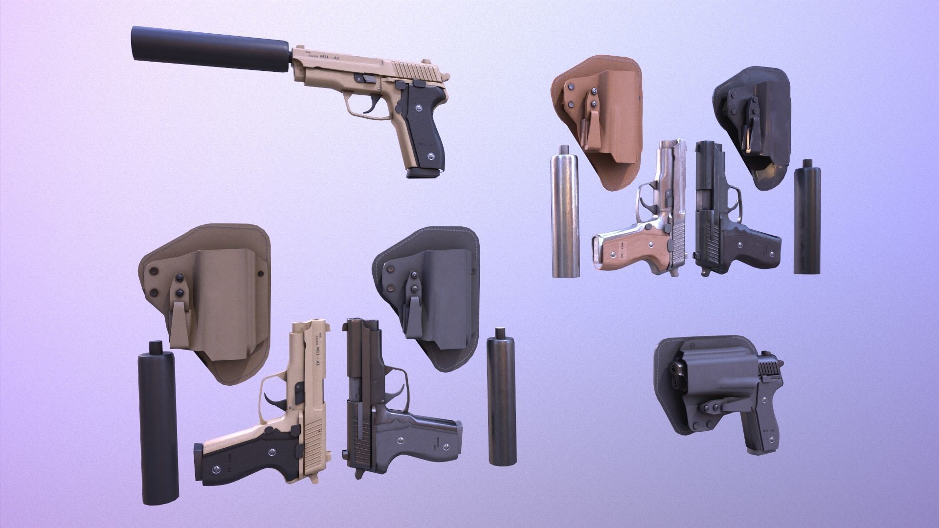 M11 Pistol Game Ready 5 Textures Low-poly 3D model_13