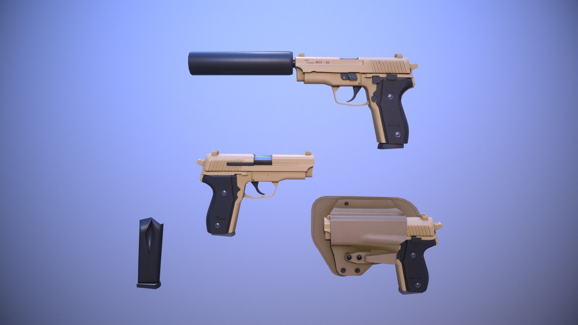 M11 Pistol Game Ready 5 Textures Low-poly 3D model_7