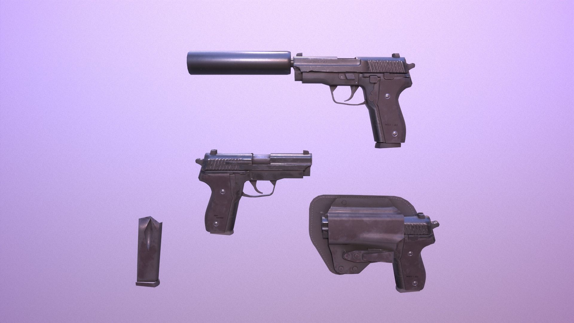 M11 Pistol Game Ready 5 Textures Low-poly 3D model_6