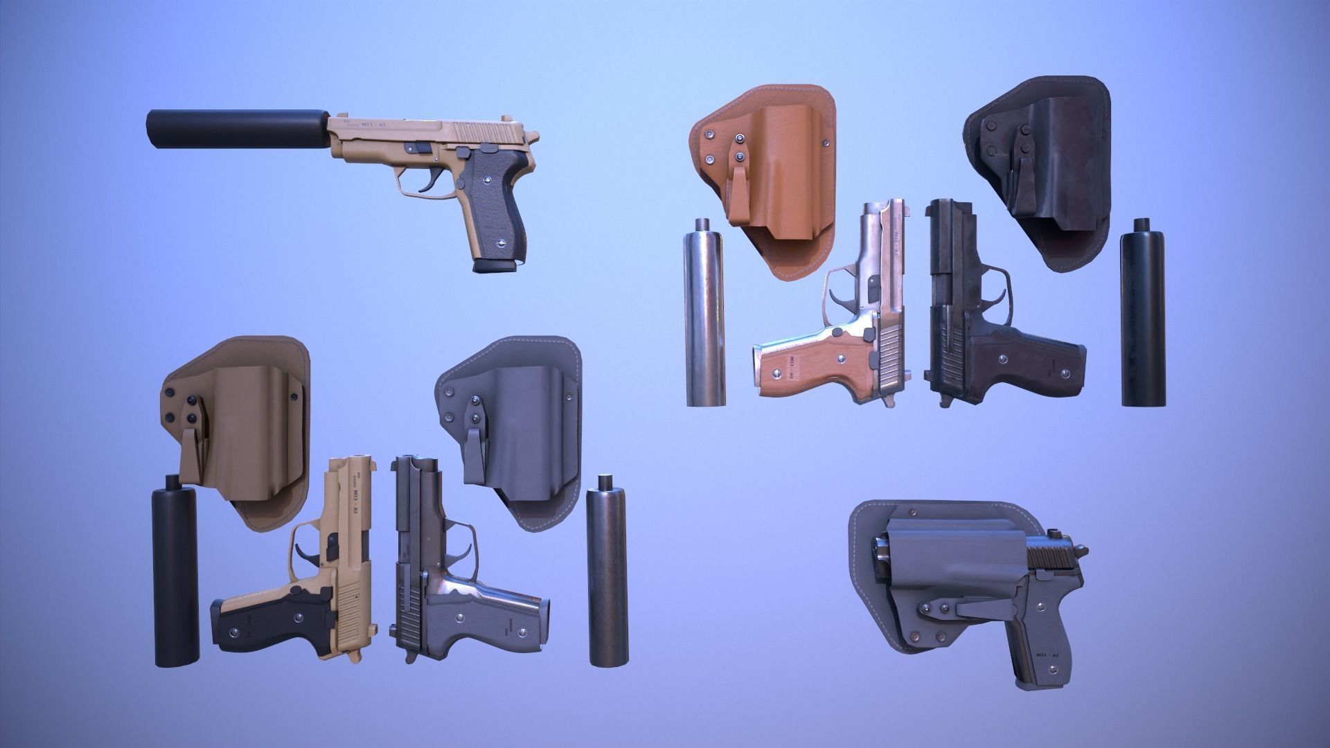 M11 Pistol Game Ready 5 Textures Low-poly 3D model_2