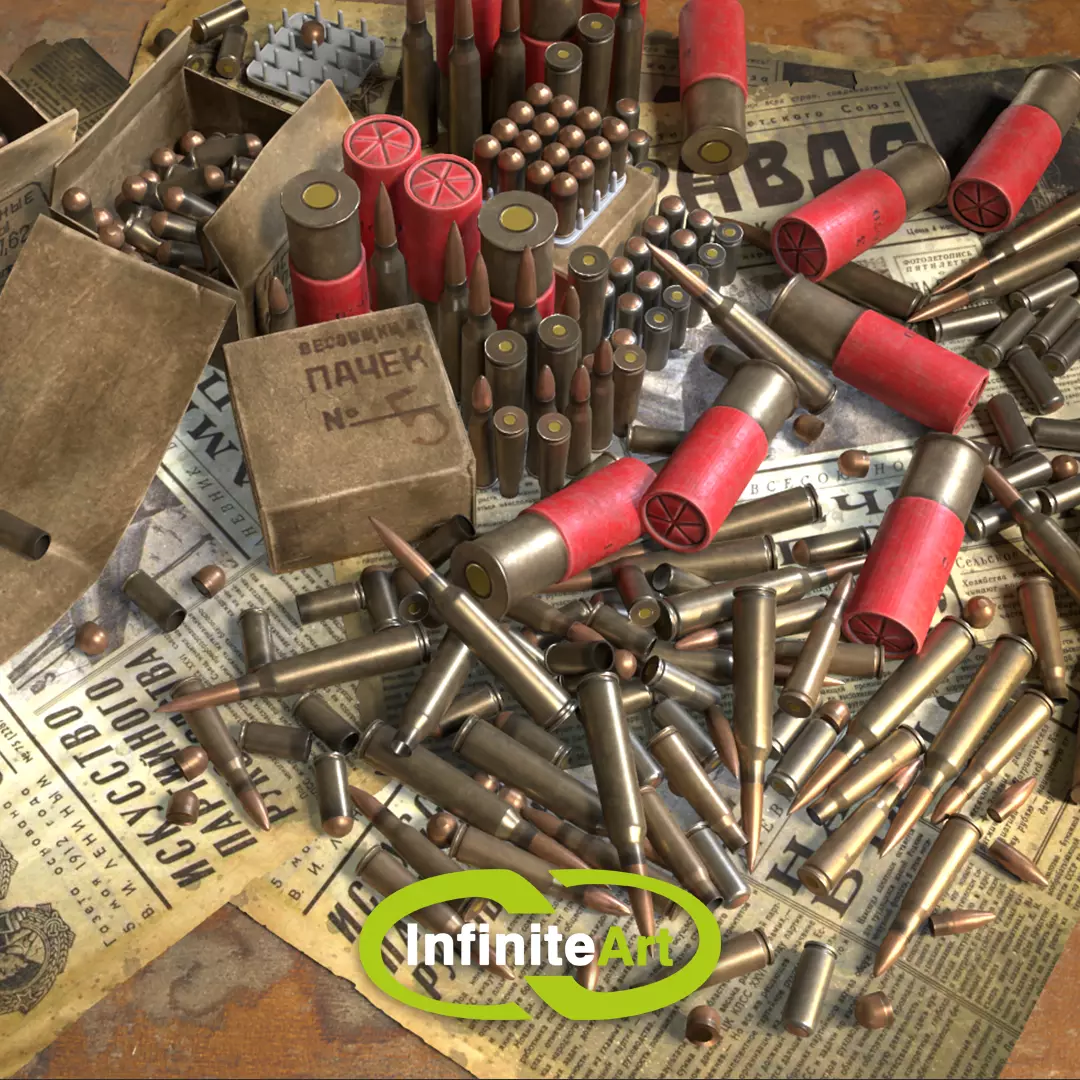 Ammunition Bullets and Shell casings Low-poly 3D model_0