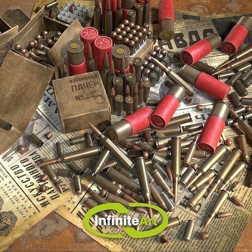 Ammunition Bullets and Shell casings Low-poly 3D model
