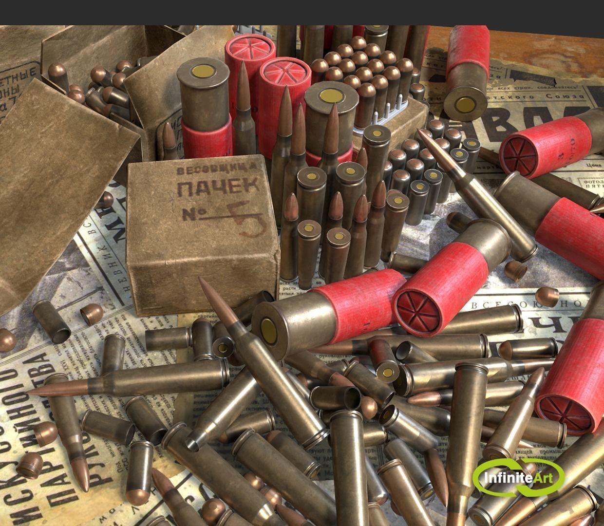 Ammunition Bullets and Shell casings Low-poly 3D model_2