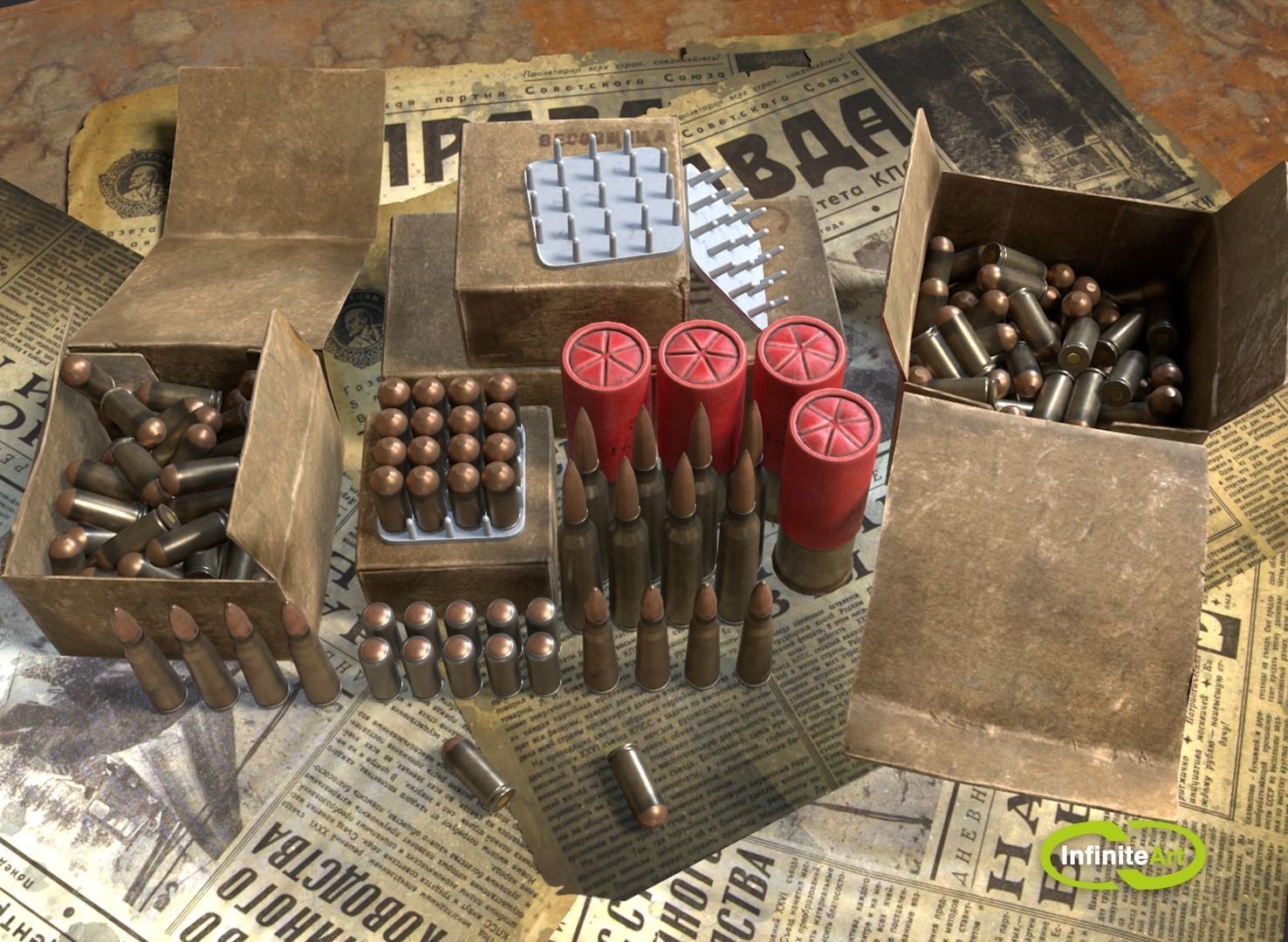 Ammunition Bullets and Shell casings Low-poly 3D model_3