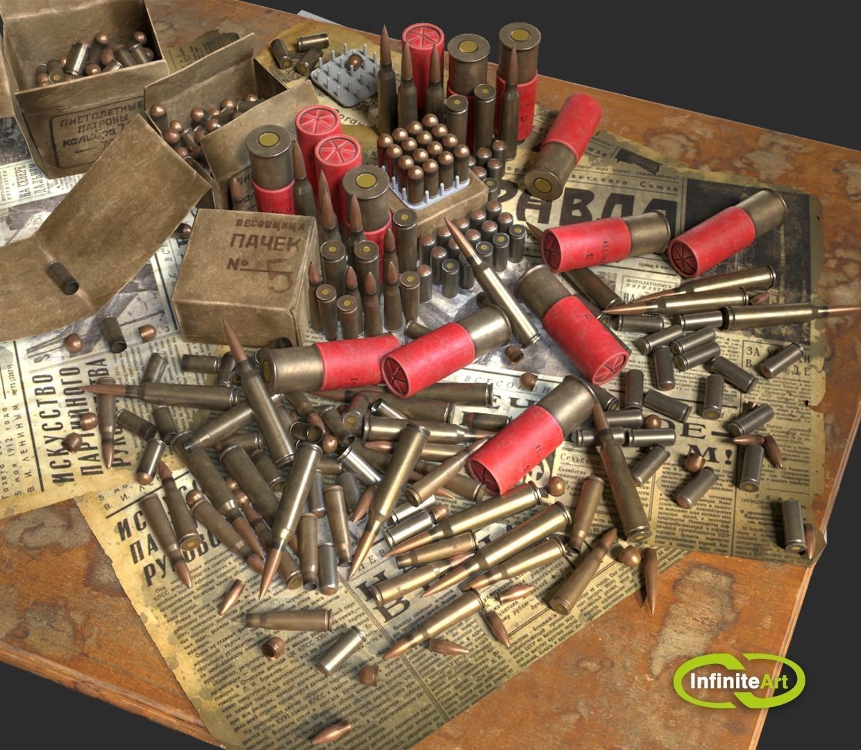 Ammunition Bullets and Shell casings Low-poly 3D model_1