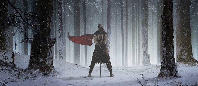 BAHADUR man in snowy forest with cape Free 3D model