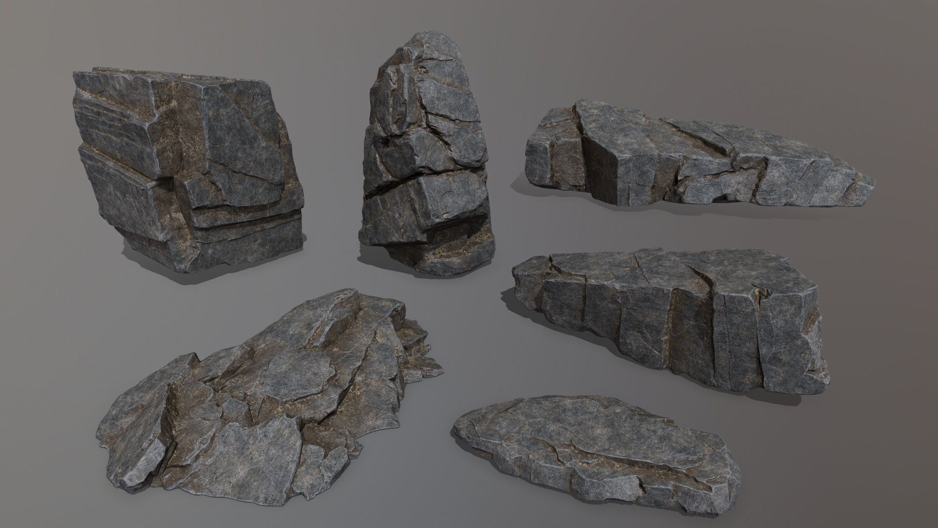 Rock Set piece of stone Low-poly 3D model_1