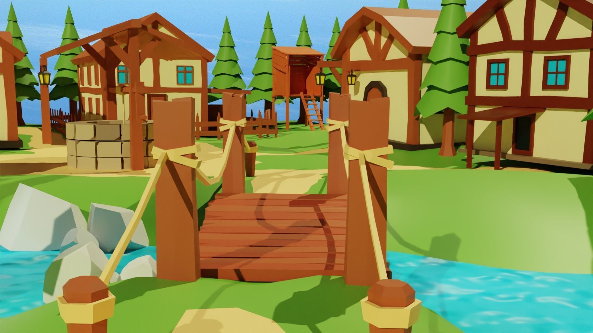 Cartoon Medieval Village Low-poly 3D model_4