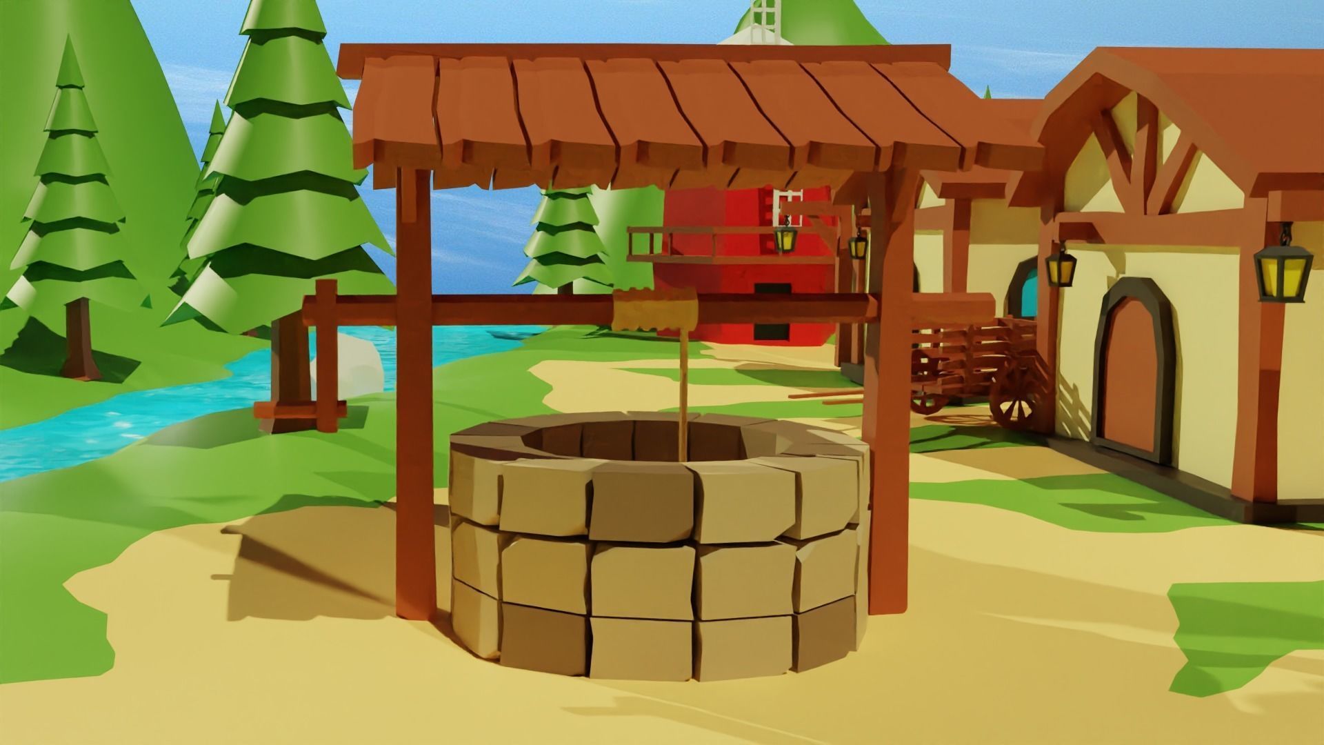 Cartoon Medieval Village Low-poly 3D model_8