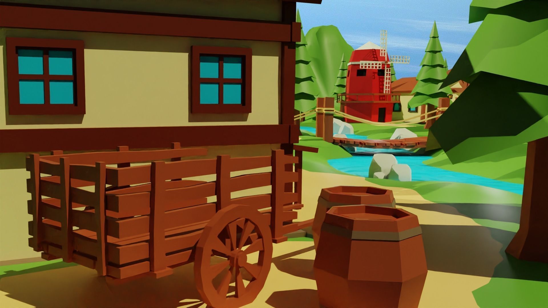 Cartoon Medieval Village Low-poly 3D model_1