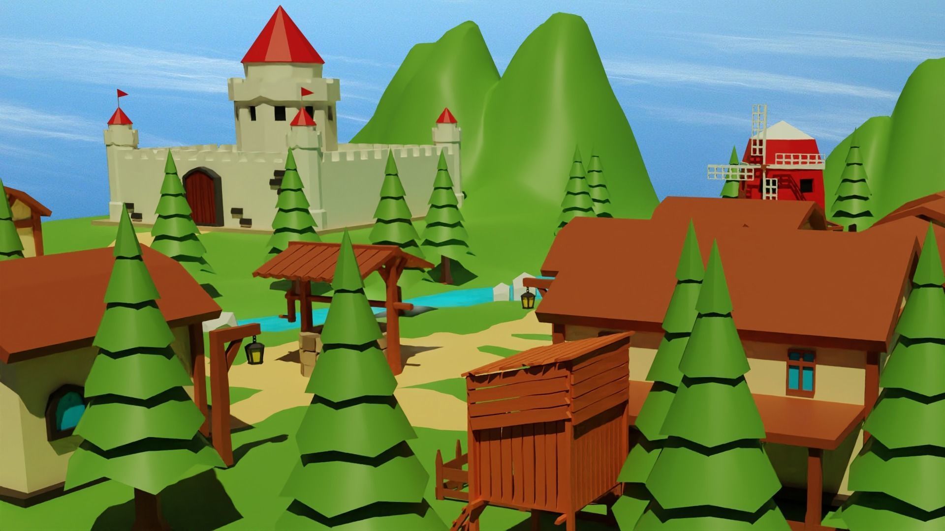 Cartoon Medieval Village Low-poly 3D model_5