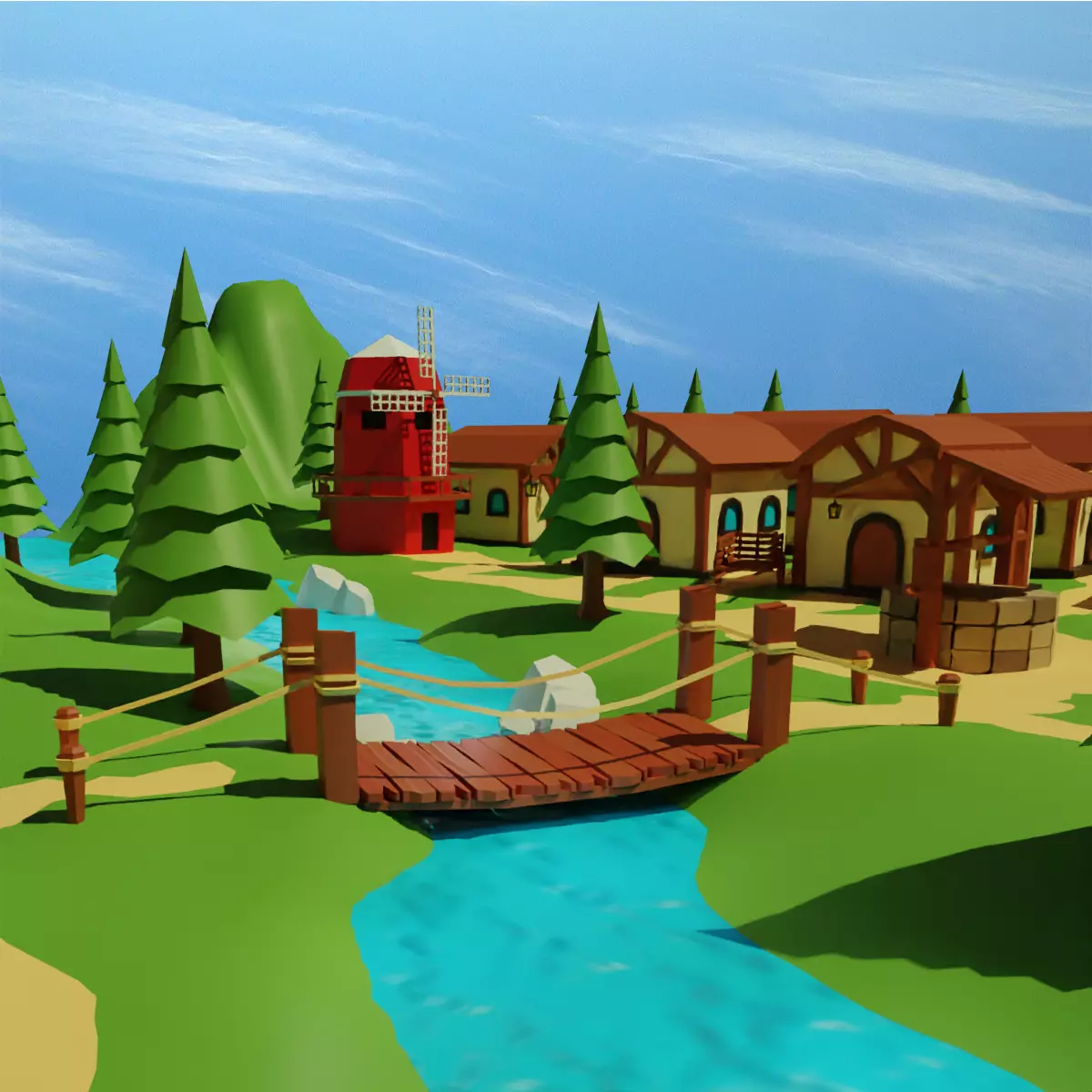 Cartoon Medieval Village Low-poly 3D model_0