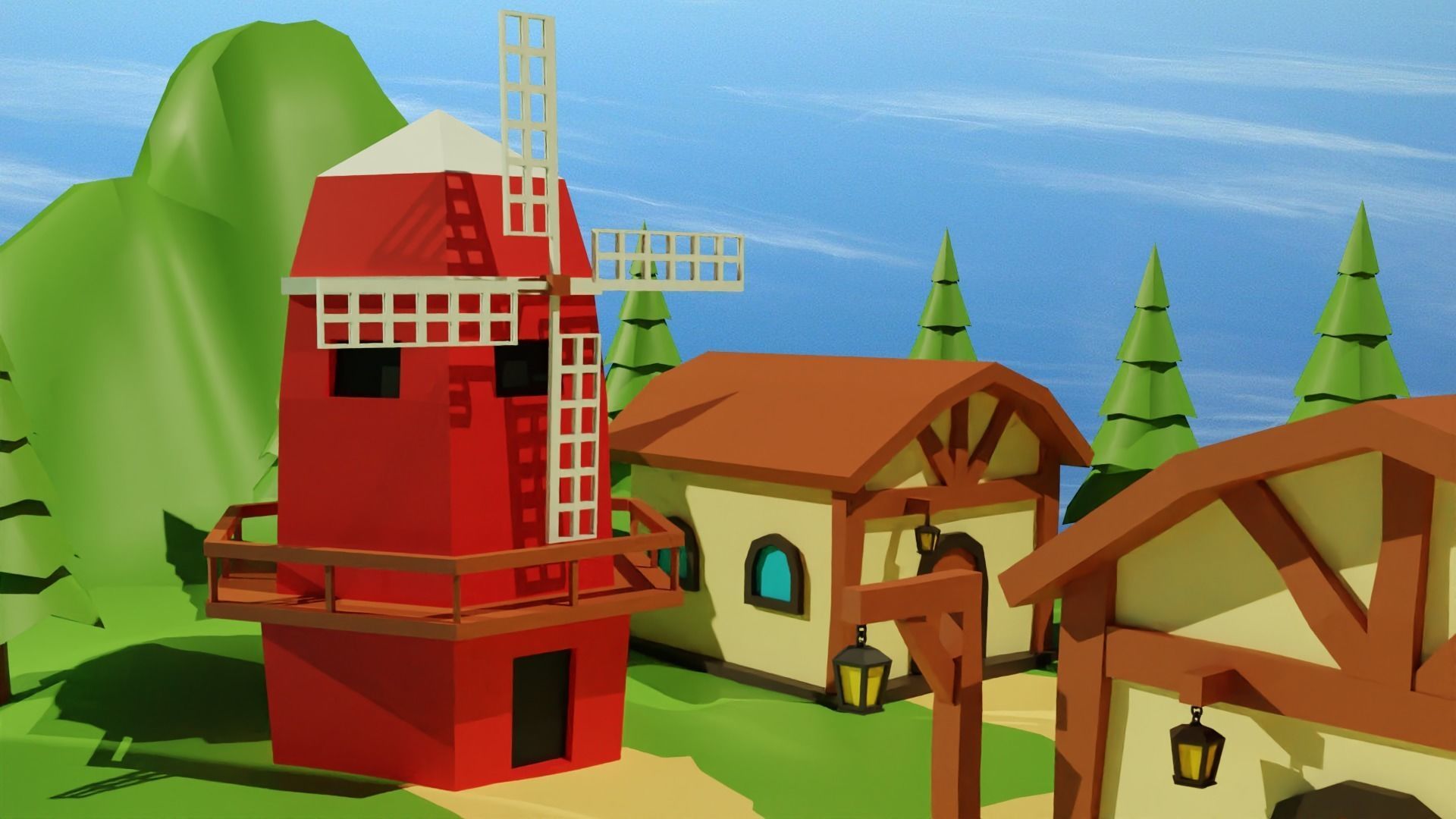 Cartoon Medieval Village Low-poly 3D model_2