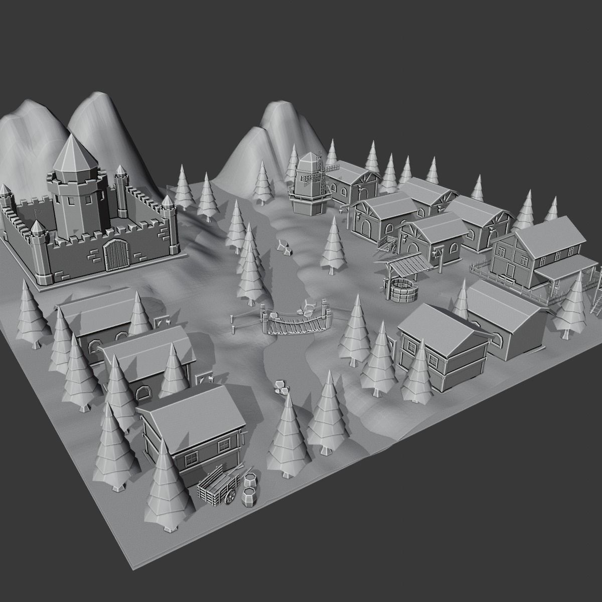 Cartoon Medieval Village Low-poly 3D model_13