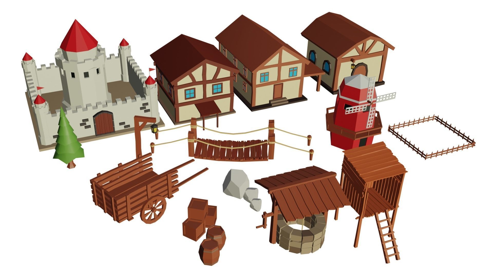 Cartoon Medieval Village Low-poly 3D model_12