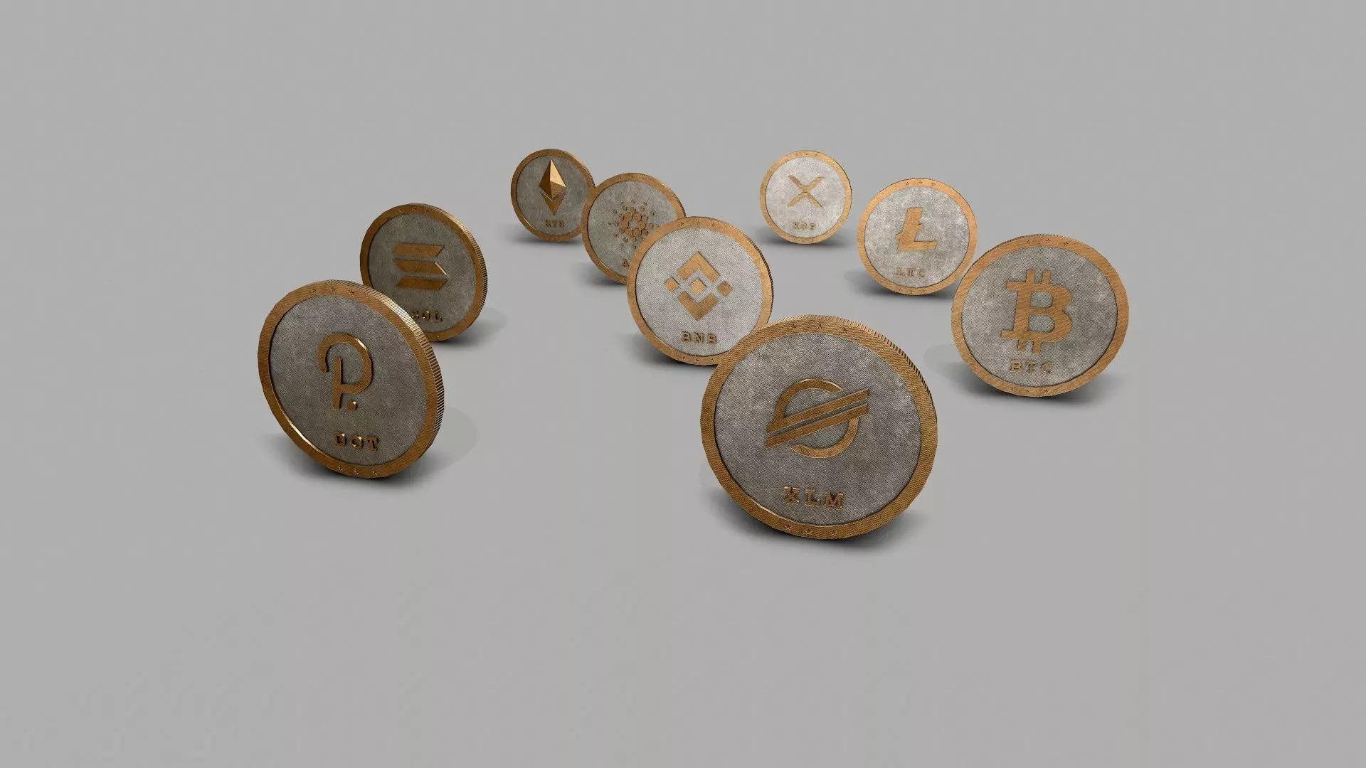 Crypto Coins Set PBR Low-poly 3D model