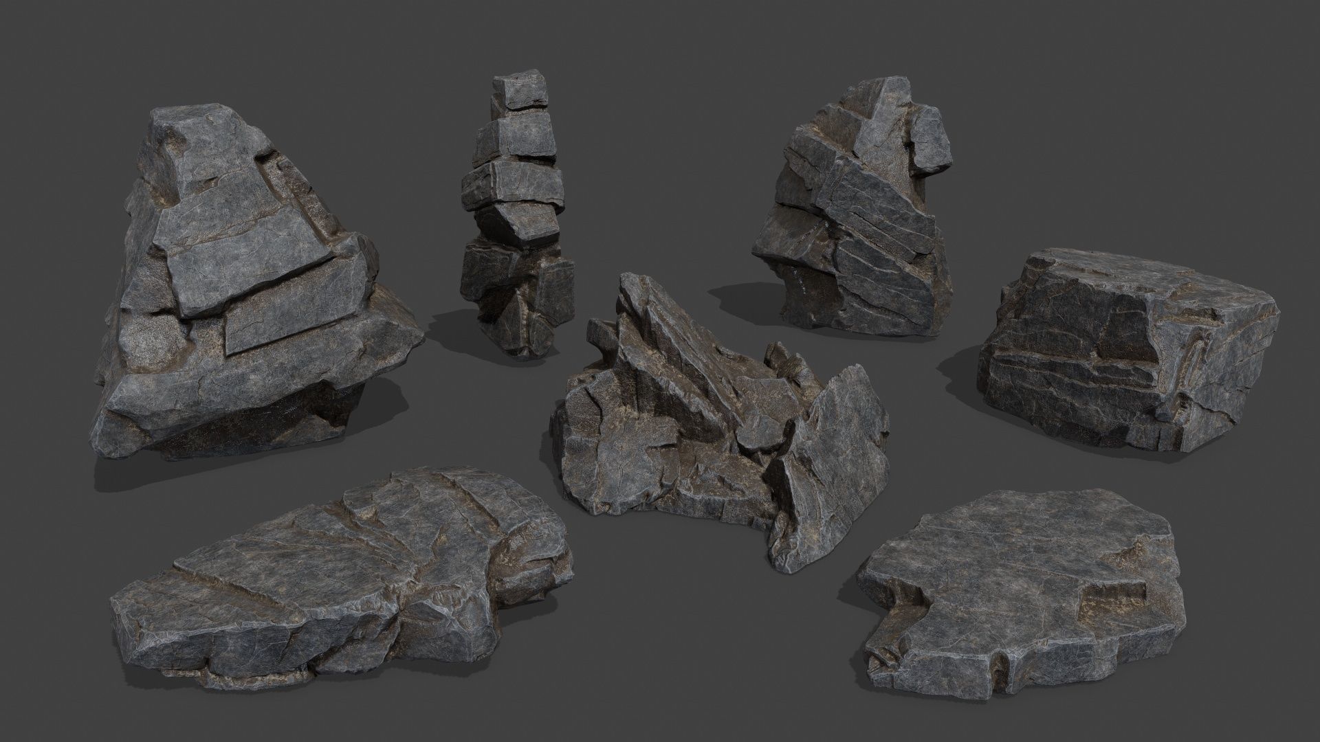 Rock Set mountain Low-poly 3D model_1