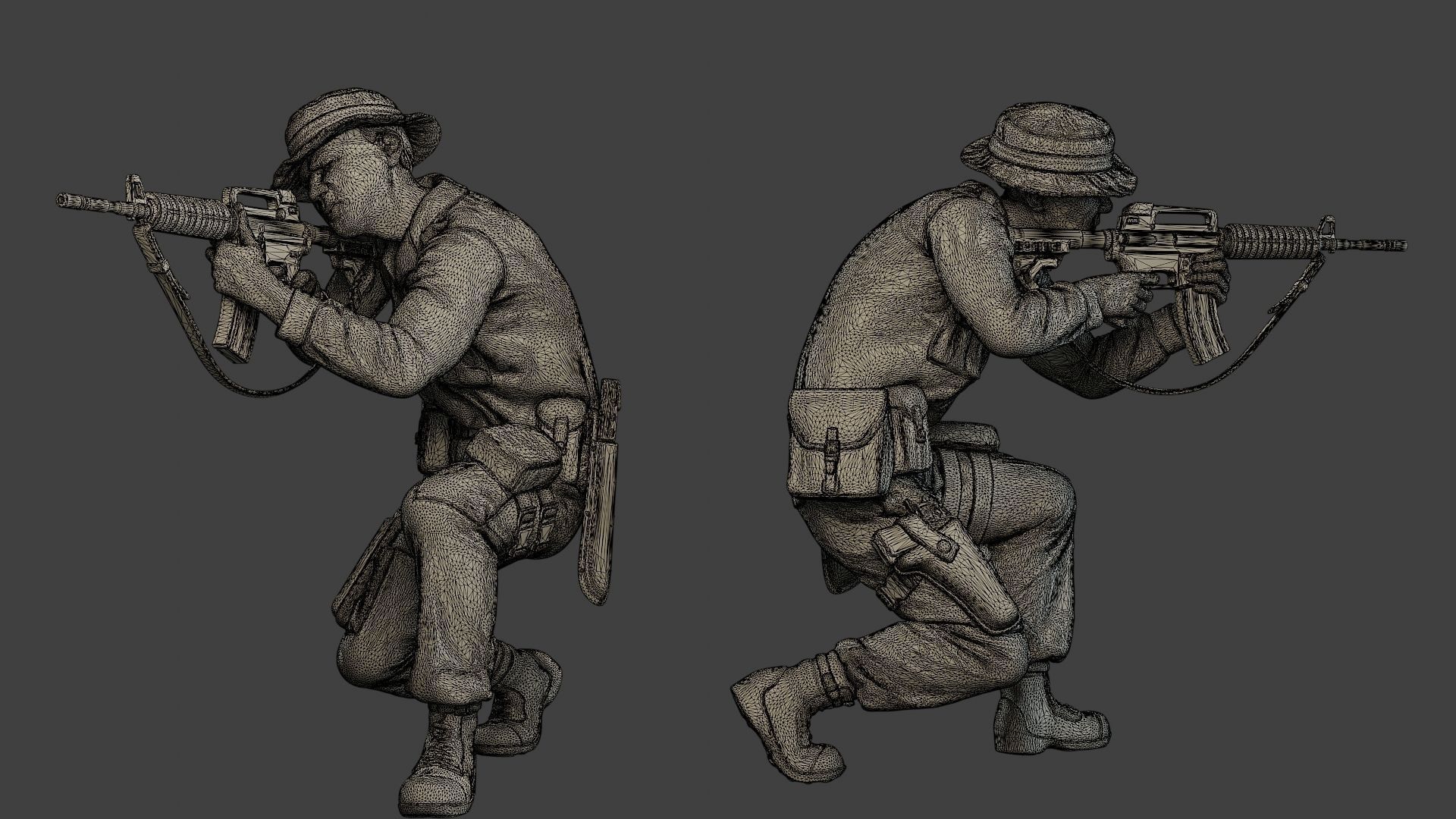 Modern Jungle Soldier Shoot crouched MJS1 3D print model_12