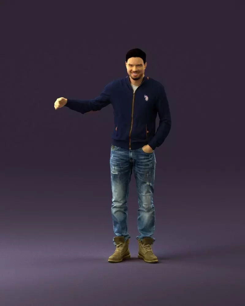 Man blue jacket jeans big smile 0960 3D model