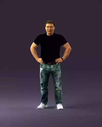 Strong man in black shirt jeans 0957 3D model