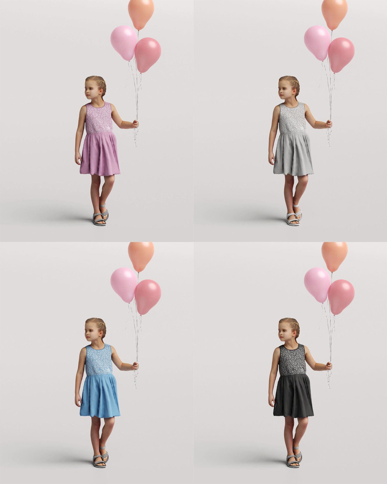 Humano Girl with balloons 0901 3D model_4