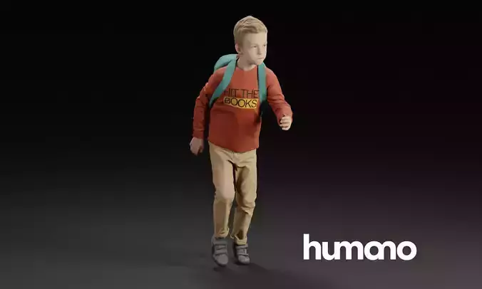 Humano Young boy running to school 0903 3D model