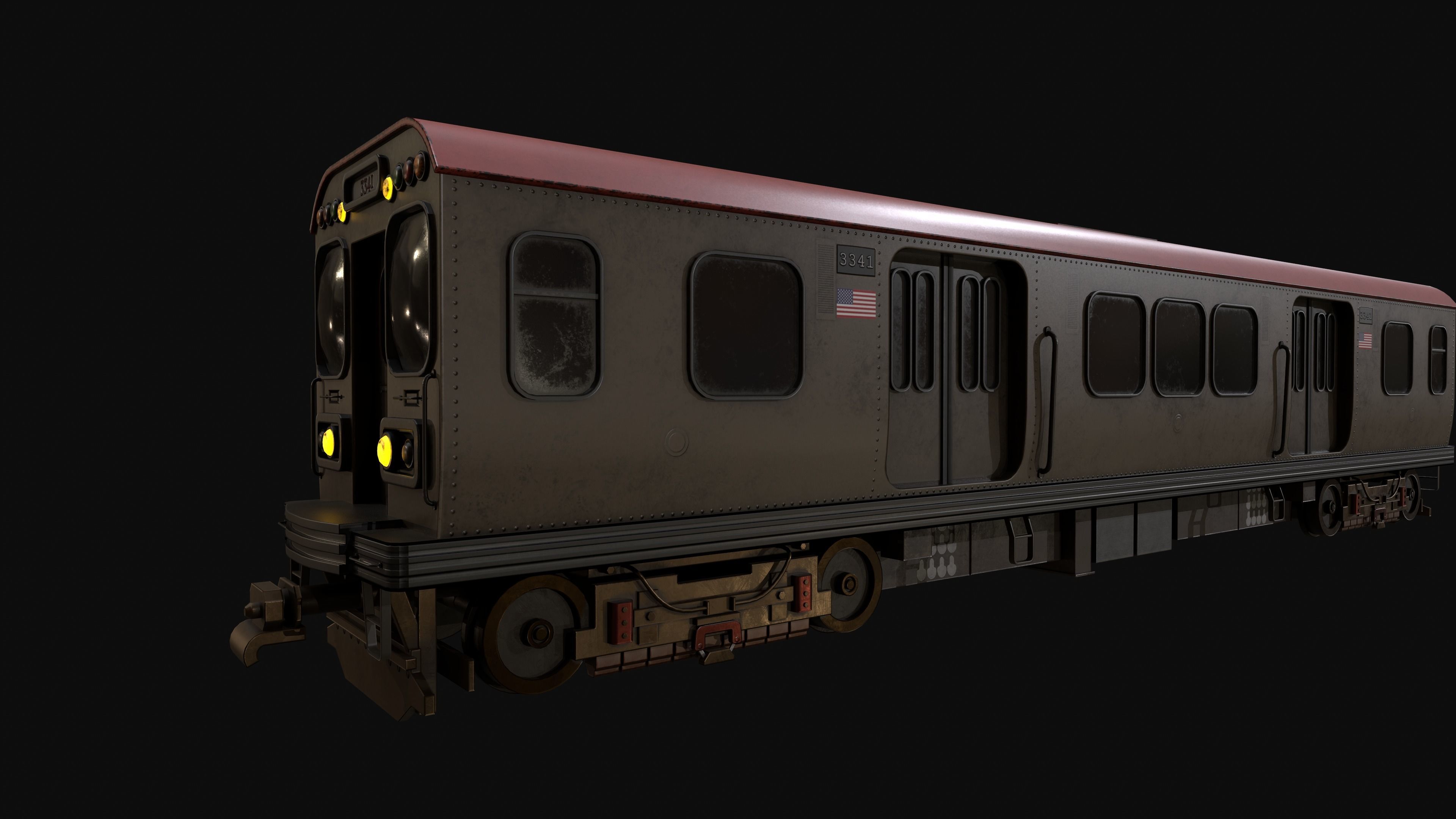 Chicago Old Train PBR game ready Low-poly 3D model_6