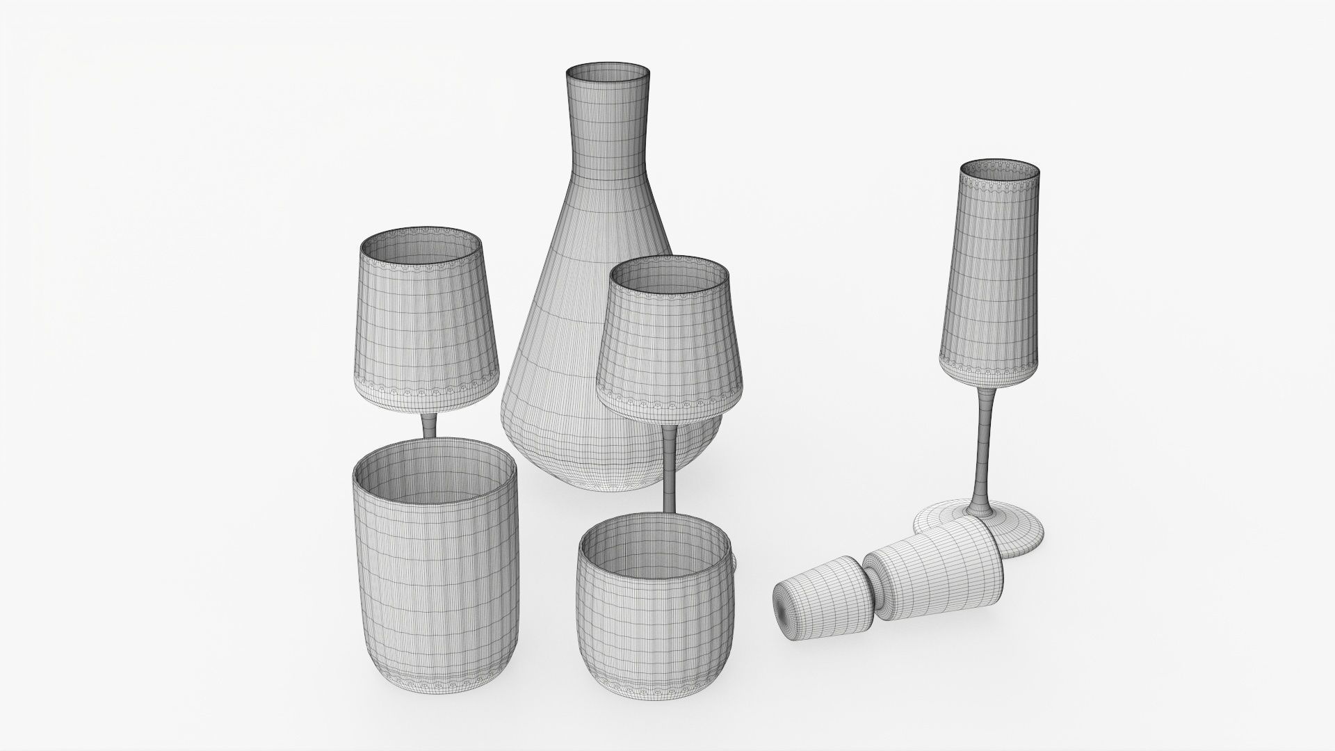 Drinkware collection set of glasses and wine glass 3D model_7